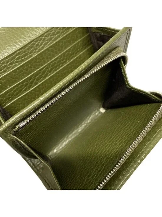 Gucci Bifold Wallet Double Compact GG Marmont Khaki Leather - Picture 4 of 10